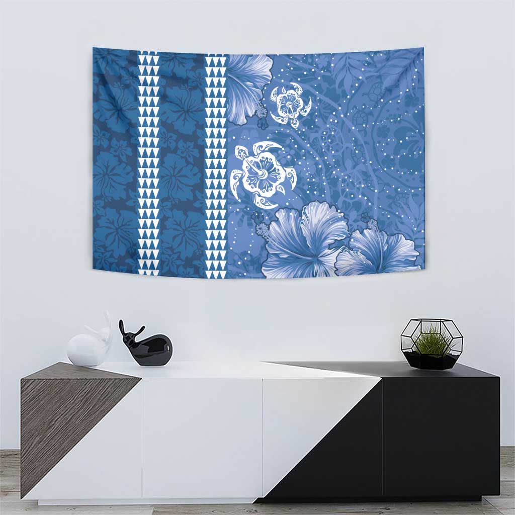 Blue Hibiscus Turle Tapestry Hawaiian Style Tribal Tapa Pattern