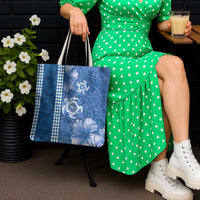 Blue Hibiscus Turle Tote Bag Hawaiian Style Tribal Tapa Pattern - Polynesian Pride