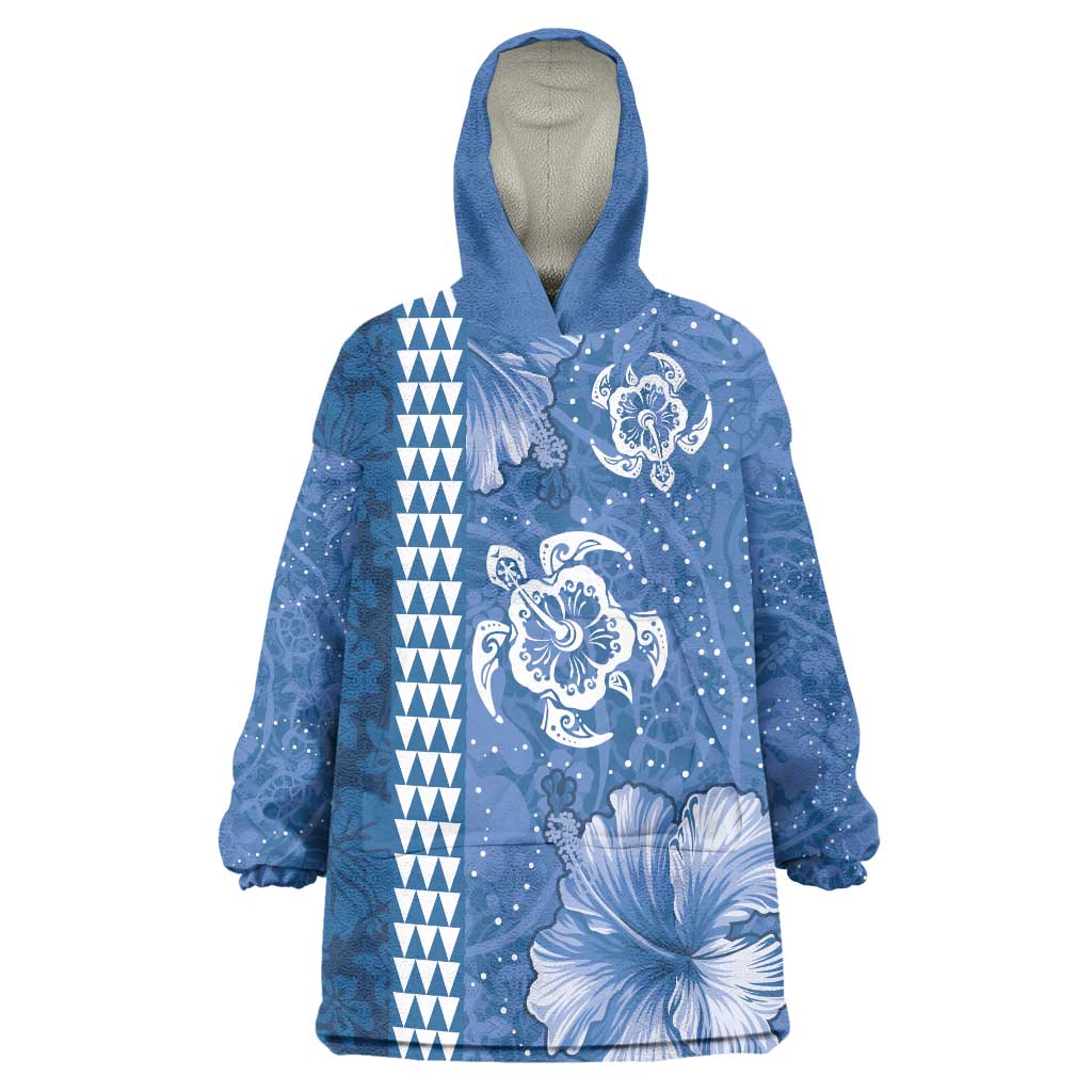 Blue Hibiscus Turle Wearable Blanket Hoodie Hawaiian Style Tribal Tapa Pattern