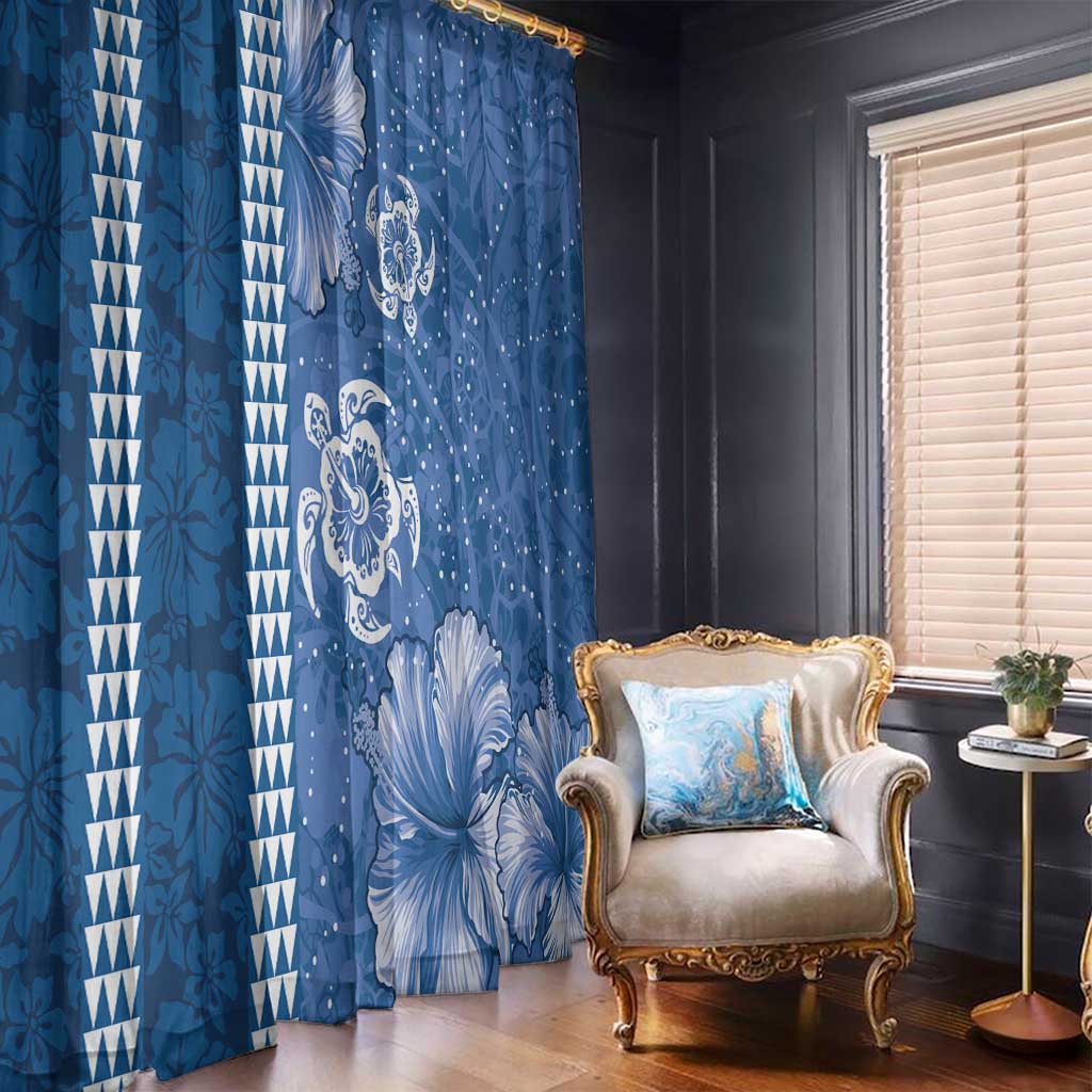 Blue Hibiscus Turle Window Curtain Hawaiian Style Tribal Tapa Pattern