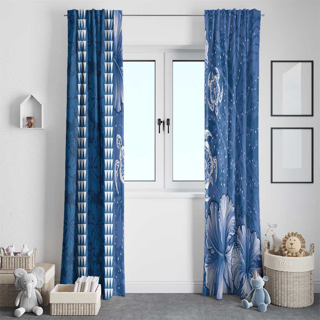 Blue Hibiscus Turle Window Curtain Hawaiian Style Tribal Tapa Pattern