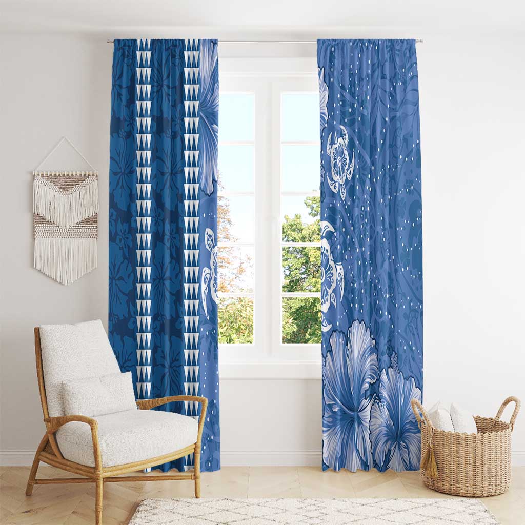 Blue Hibiscus Turle Window Curtain Hawaiian Style Tribal Tapa Pattern