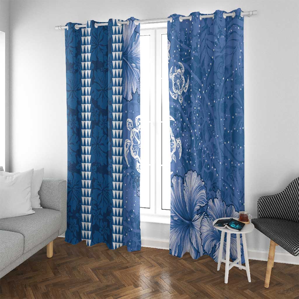 Blue Hibiscus Turle Window Curtain Hawaiian Style Tribal Tapa Pattern