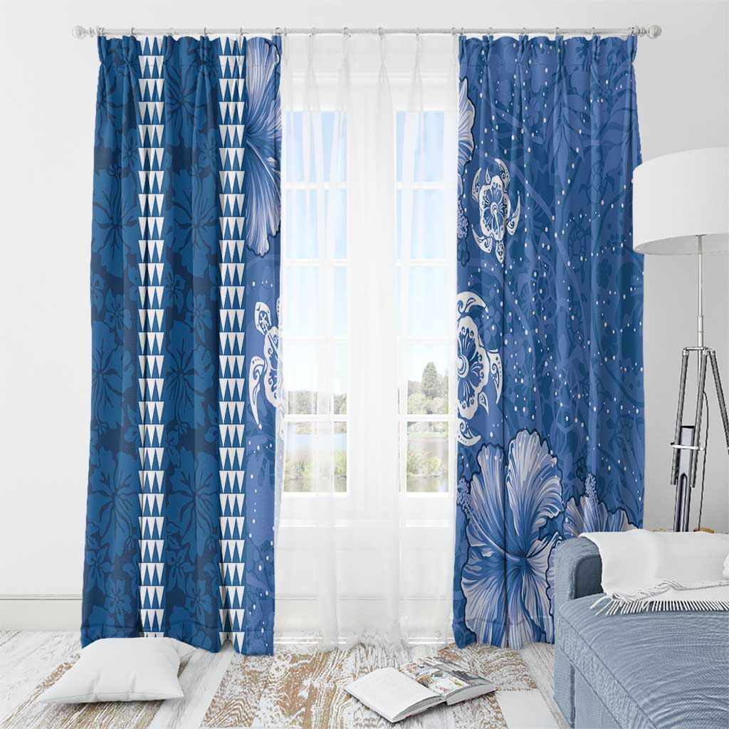 Blue Hibiscus Turle Window Curtain Hawaiian Style Tribal Tapa Pattern