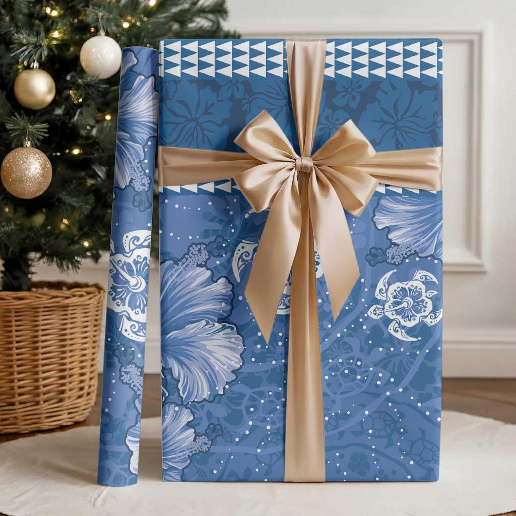 Blue Hibiscus Turle Wrapping Paper Hawaiian Style Tribal Tapa Pattern - Polynesian Pride