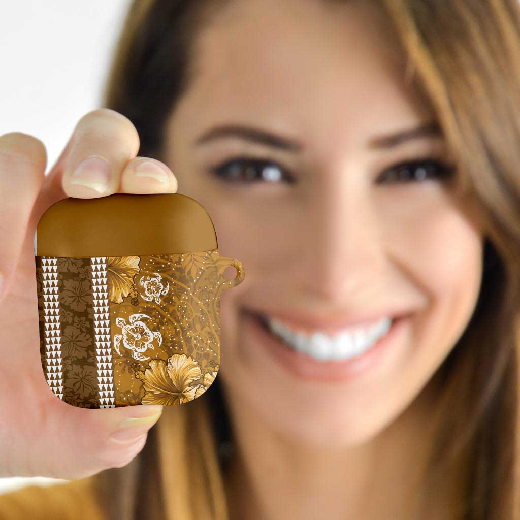 Gold Hibiscus Turle AirPods Case Hawaiian Style Tribal Tapa Pattern - Polynesian Pride