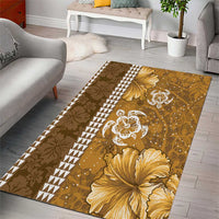 Gold Hibiscus Turle Area Rug Hawaiian Style Tribal Tapa Pattern