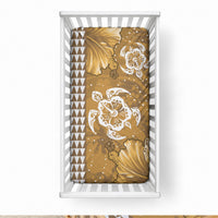 Gold Hibiscus Turtle Baby Bed Cover Hawaiian Style Tribal Tapa Pattern LT9 28 × 52 in Gold - Polynesian Pride