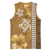 Gold Hibiscus Turle Basketball Jersey Hawaiian Style Tribal Tapa Pattern - Polynesian Pride