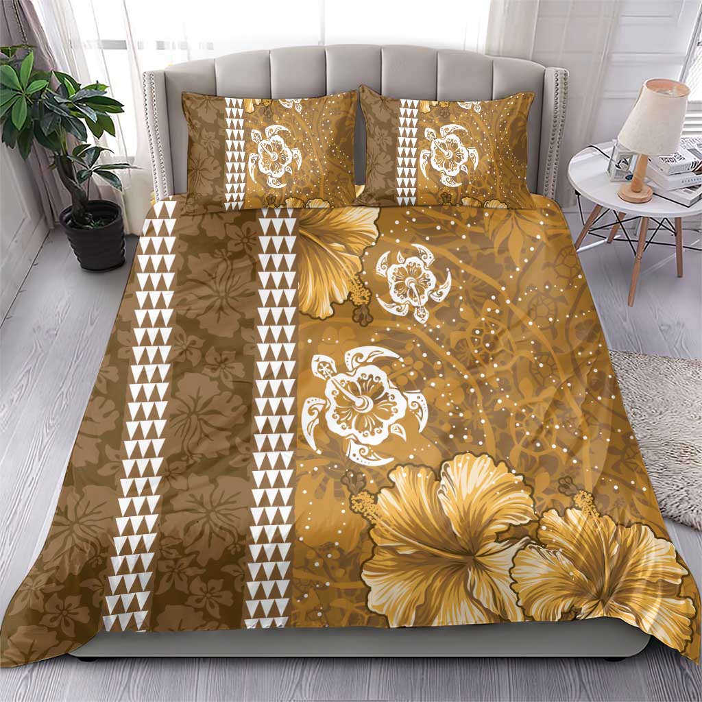 Gold Hibiscus Turle Bedding Set Hawaiian Style Tribal Tapa Pattern