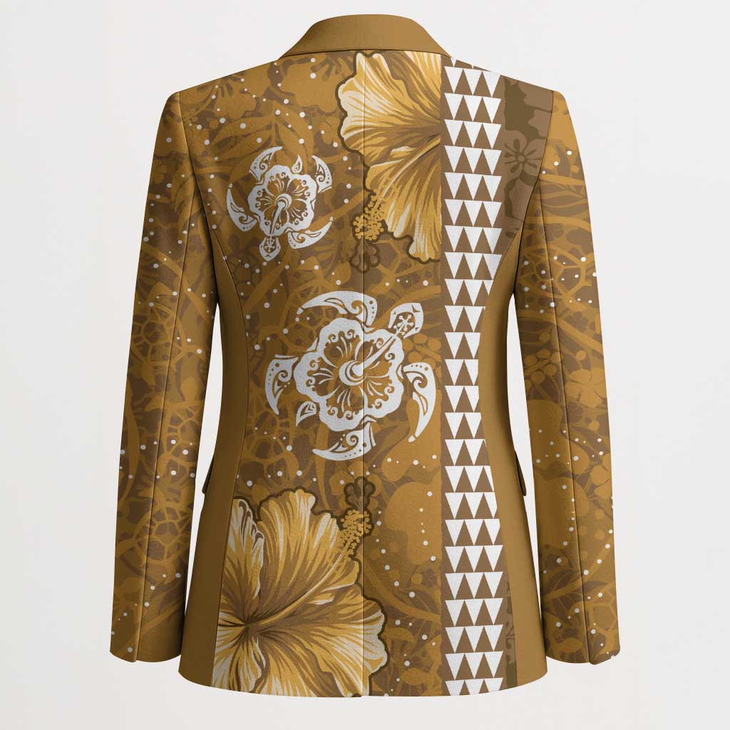 Gold Hibiscus Turle Blazer Hawaiian Style Tribal Tapa Pattern - Polynesian Pride