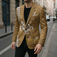 Gold Hibiscus Turle Blazer Hawaiian Style Tribal Tapa Pattern - Polynesian Pride