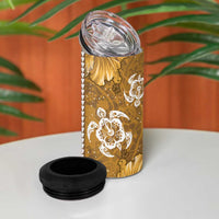 Gold Hibiscus Turle 4 in 1 Can Cooler Tumbler Hawaiian Style Tribal Tapa Pattern