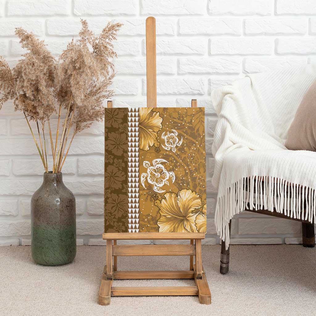 Gold Hibiscus Turle Canvas Wall Art Hawaiian Style Tribal Tapa Pattern