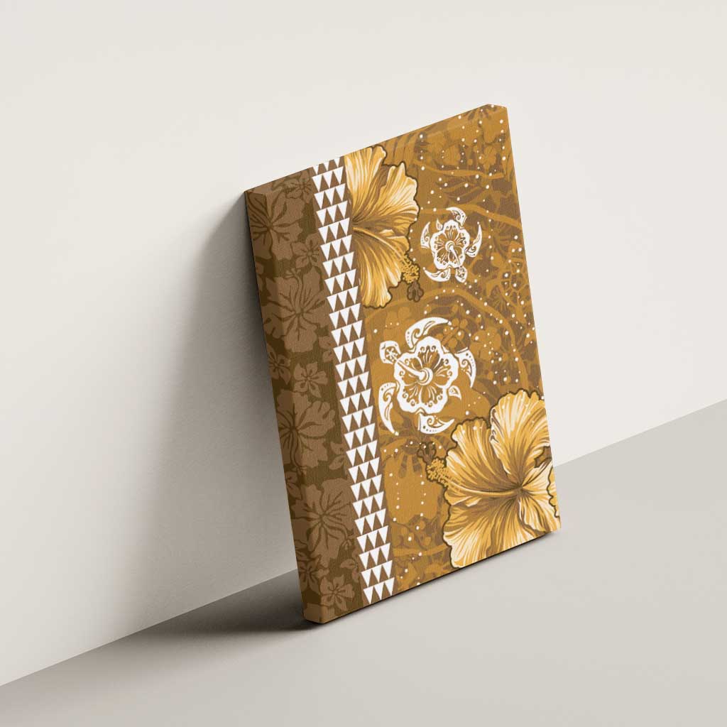 Gold Hibiscus Turle Canvas Wall Art Hawaiian Style Tribal Tapa Pattern