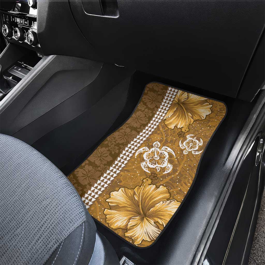 Gold Hibiscus Turle Car Mats Hawaiian Style Tribal Tapa Pattern