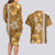 Gold Hibiscus Turle Couples Matching Long Sleeve Bodycon Dress and Hawaiian Shirt Hawaiian Style Tribal Tapa Pattern