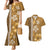 Gold Hibiscus Turle Couples Matching Mermaid Dress and Hawaiian Shirt Hawaiian Style Tribal Tapa Pattern