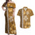 Gold Hibiscus Turle Couples Matching Off Shoulder Maxi Dress and Hawaiian Shirt Hawaiian Style Tribal Tapa Pattern