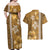 Gold Hibiscus Turle Couples Matching Off Shoulder Maxi Dress and Hawaiian Shirt Hawaiian Style Tribal Tapa Pattern