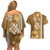 Gold Hibiscus Turle Couples Matching Off Shoulder Short Dress and Hawaiian Shirt Hawaiian Style Tribal Tapa Pattern