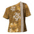Gold Hibiscus Turle Cross Shoulder Shirt Hawaiian Style Tribal Tapa Pattern - Polynesian Pride