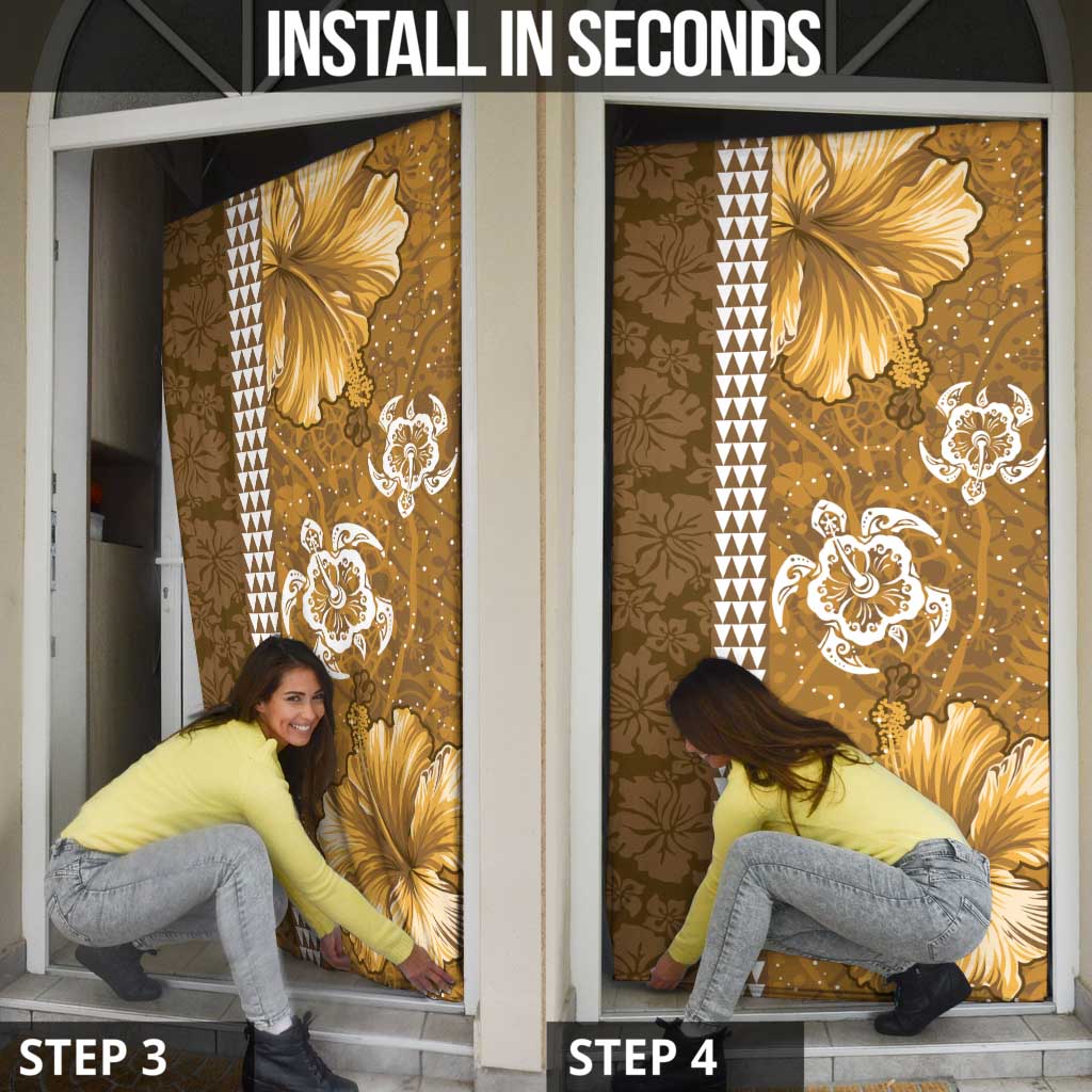 Gold Hibiscus Turle Door Cover Hawaiian Style Tribal Tapa Pattern - Polynesian Pride