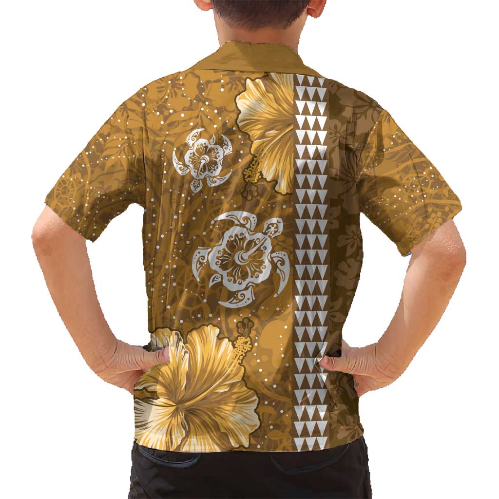 Gold Hibiscus Turle Family Matching Long Sleeve Bodycon Dress and Hawaiian Shirt Hawaiian Style Tribal Tapa Pattern LT9 - Polynesian Pride