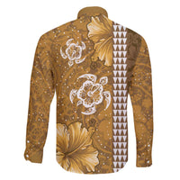 Gold Hibiscus Turle Family Matching Off The Shoulder Long Sleeve Dress and Hawaiian Shirt Hawaiian Style Tribal Tapa Pattern LT9 - Polynesian Pride