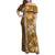 Gold Hibiscus Turle Family Matching Off Shoulder Maxi Dress and Hawaiian Shirt Hawaiian Style Tribal Tapa Pattern
