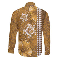 Gold Hibiscus Turle Family Matching Off Shoulder Short Dress and Hawaiian Shirt Hawaiian Style Tribal Tapa Pattern LT9 - Polynesian Pride