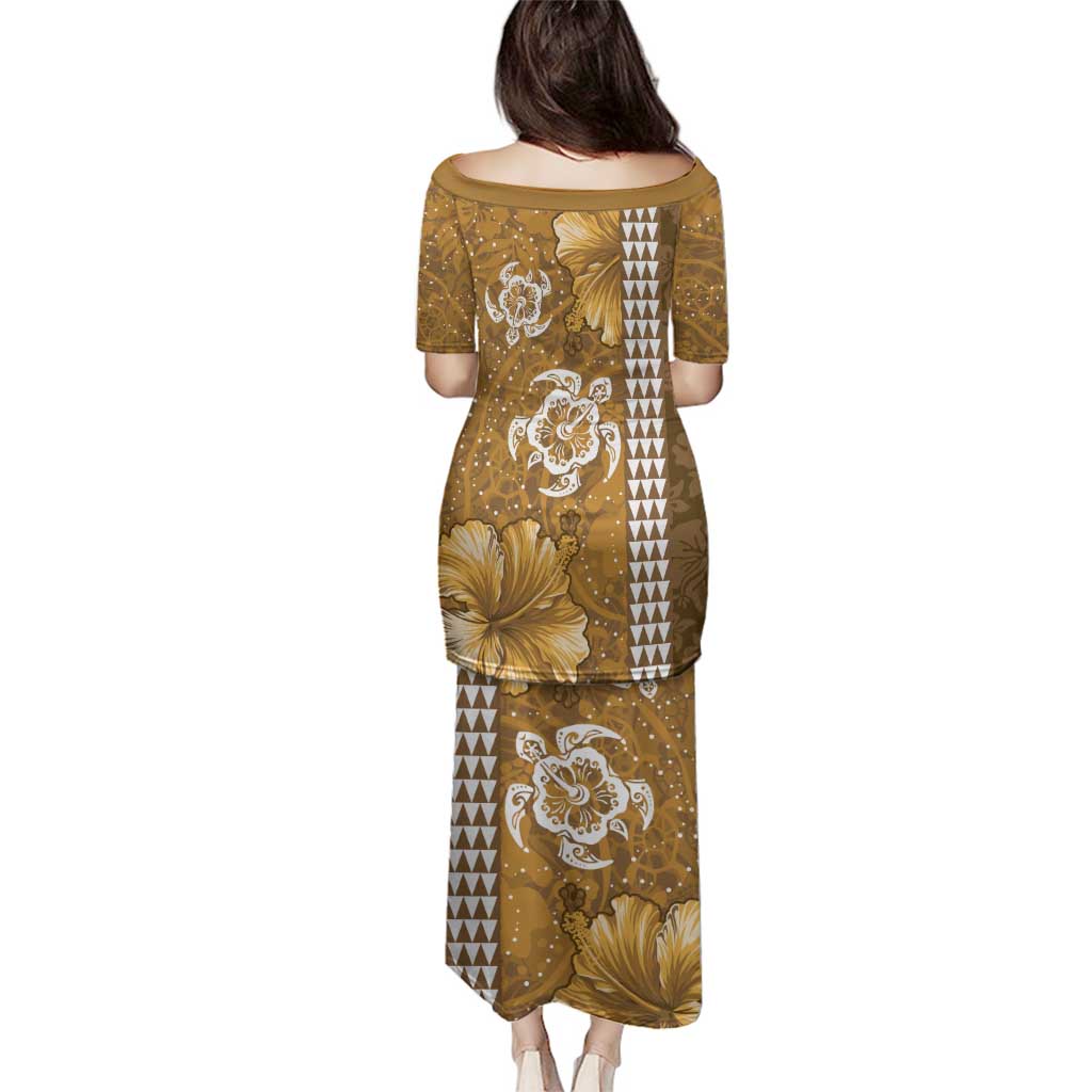 Gold Hibiscus Turle Family Matching Puletasi and Hawaiian Shirt Hawaiian Style Tribal Tapa Pattern LT9 - Polynesian Pride