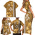 Gold Hibiscus Turle Family Matching Short Sleeve Bodycon Dress and Hawaiian Shirt Hawaiian Style Tribal Tapa Pattern