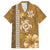Gold Hibiscus Turle Family Matching Short Sleeve Bodycon Dress and Hawaiian Shirt Hawaiian Style Tribal Tapa Pattern