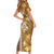 Gold Hibiscus Turle Family Matching Short Sleeve Bodycon Dress and Hawaiian Shirt Hawaiian Style Tribal Tapa Pattern