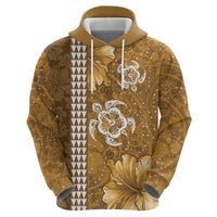 Gold Hibiscus Turle Hoodie Hawaiian Style Tribal Tapa Pattern