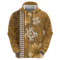 Gold Hibiscus Turle Hoodie Hawaiian Style Tribal Tapa Pattern