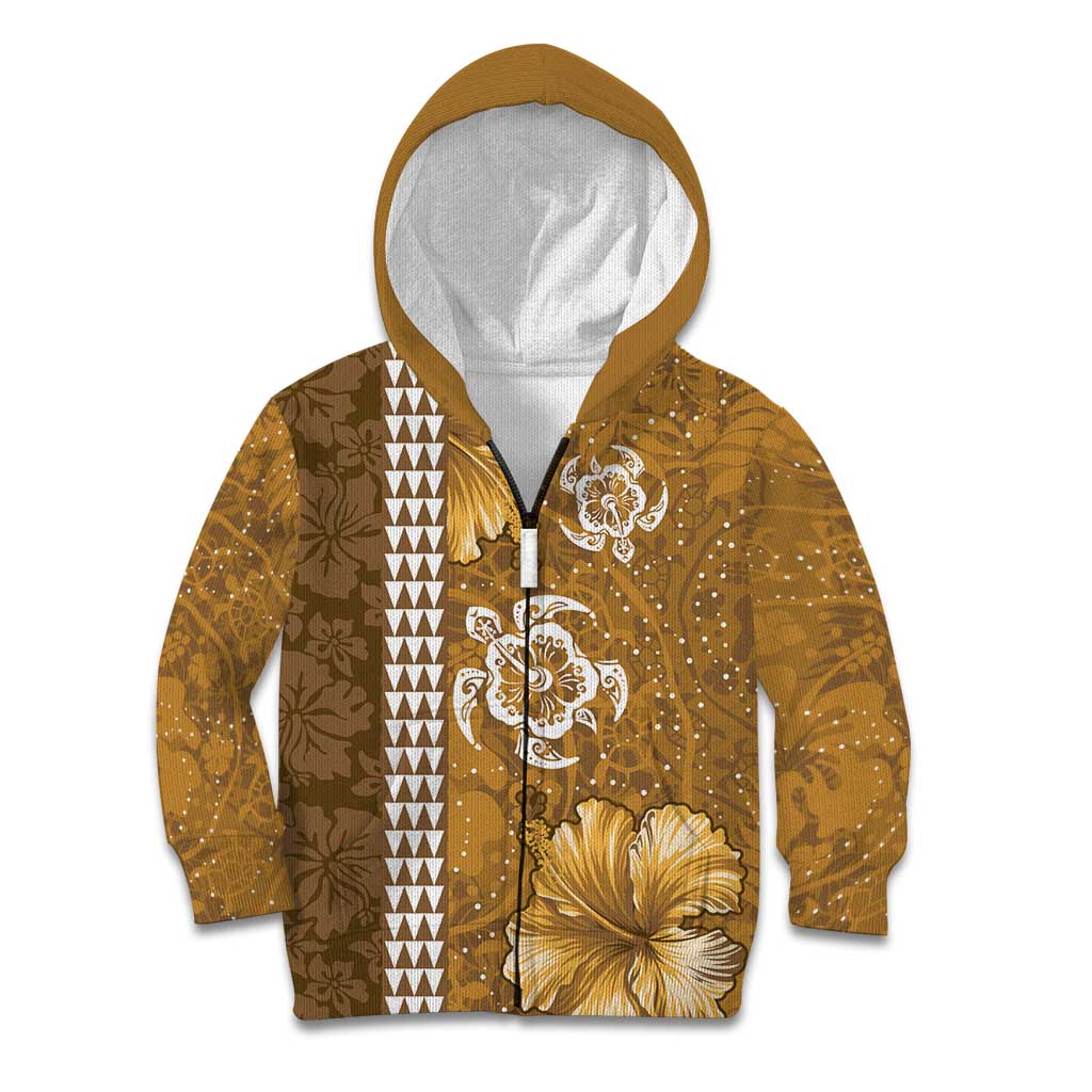 Gold Hibiscus Turle Kid Hoodie Hawaiian Style Tribal Tapa Pattern
