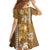 Gold Hibiscus Turle Kid Short Sleeve Dress Hawaiian Style Tribal Tapa Pattern