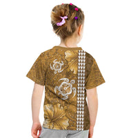 Gold Hibiscus Turle Kid T Shirt Hawaiian Style Tribal Tapa Pattern