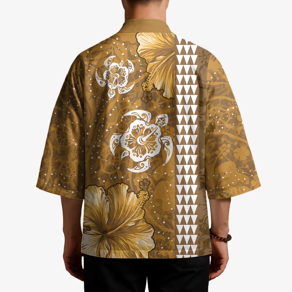 Gold Hibiscus Turle Kimono Hawaiian Style Tribal Tapa Pattern - Polynesian Pride