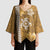 Gold Hibiscus Turle Kimono Sleeve Blouse Hawaiian Style Tribal Tapa Pattern - Polynesian Pride