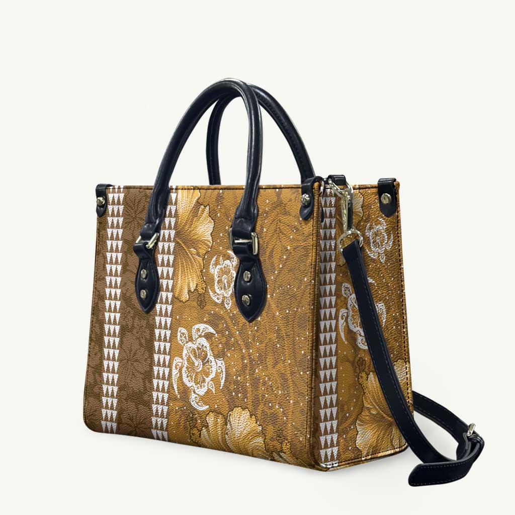 Gold Hibiscus Turle Leather Bag Hawaiian Style Tribal Tapa Pattern - Polynesian Pride