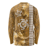 Gold Hibiscus Turle Long Sleeve Shirt Hawaiian Style Tribal Tapa Pattern