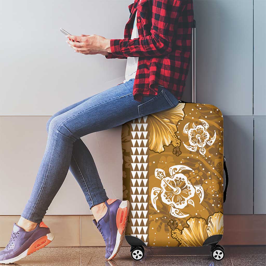 Gold Hibiscus Turle Luggage Cover Hawaiian Style Tribal Tapa Pattern