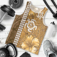 Gold Hibiscus Turle Men Tank Top Hawaiian Style Tribal Tapa Pattern