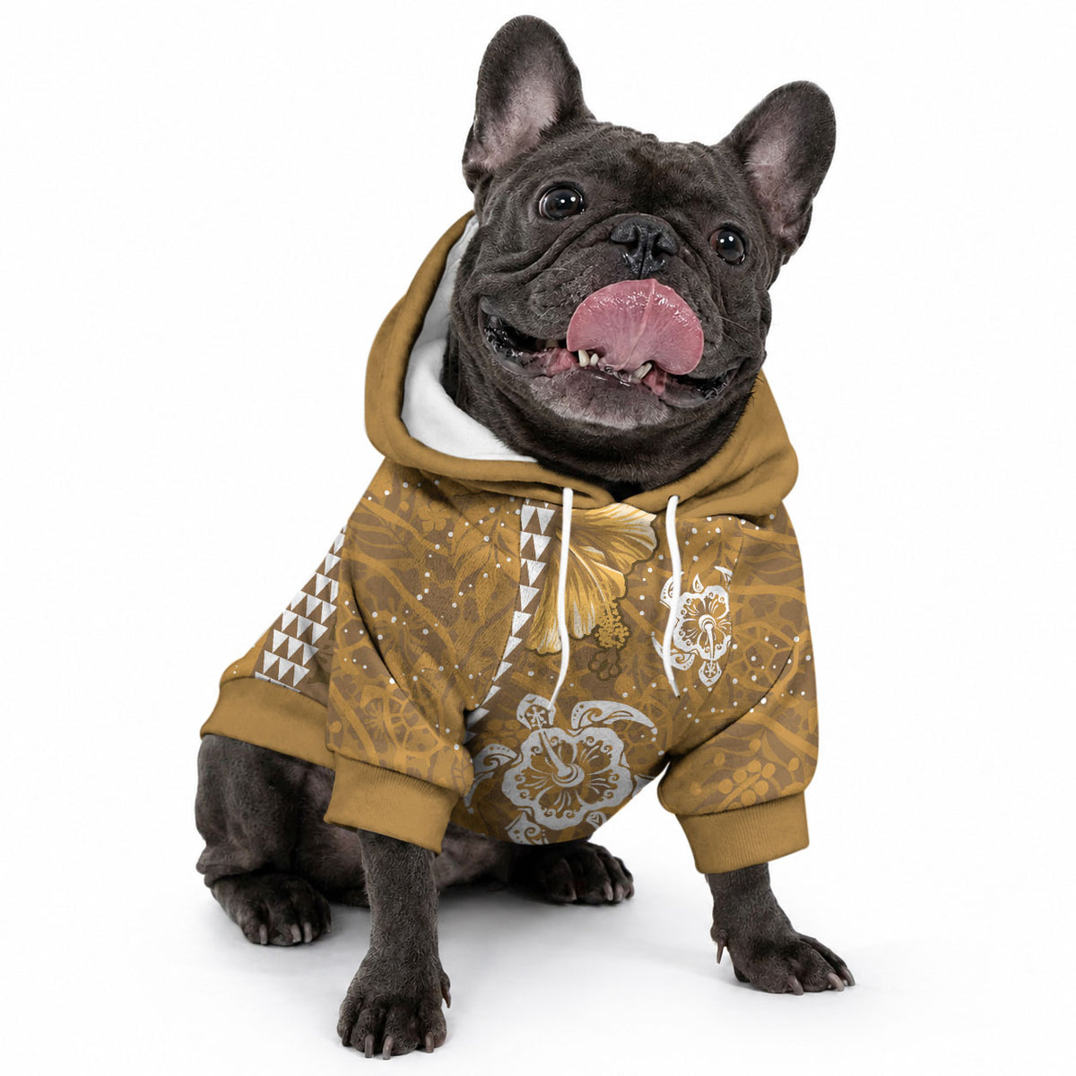 Gold Hibiscus Turtle Pet Hoodie Hawaiian Style Tribal Tapa Pattern LT9 - Polynesian Pride