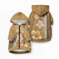 Gold Hibiscus Turtle Pet Hoodie Hawaiian Style Tribal Tapa Pattern LT9 Zip-up Gold - Polynesian Pride