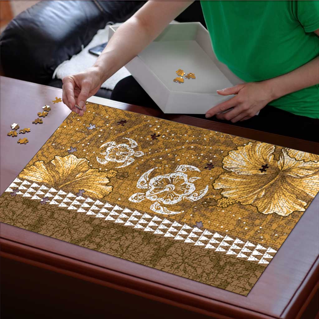 Gold Hibiscus Turle Puzzle Hawaiian Style Tribal Tapa Pattern - Polynesian Pride