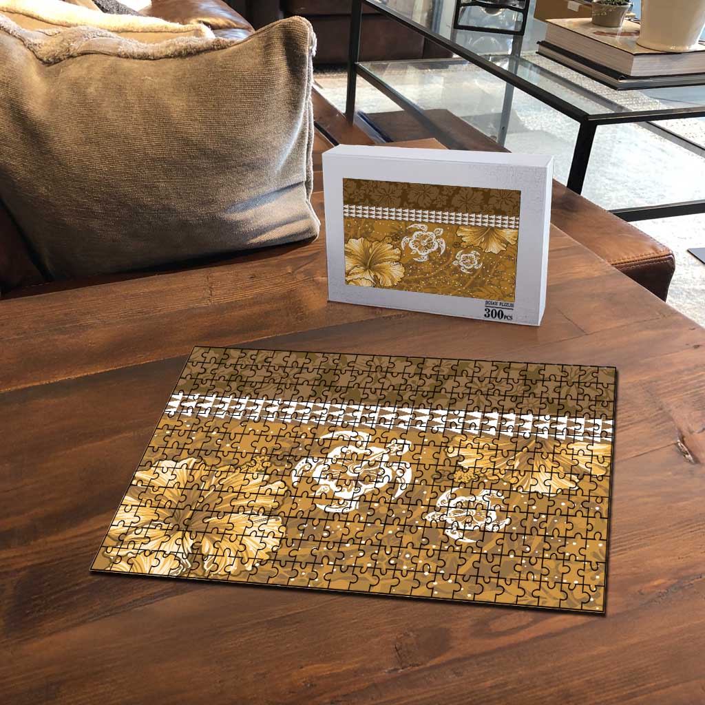 Gold Hibiscus Turle Puzzle Hawaiian Style Tribal Tapa Pattern - Polynesian Pride